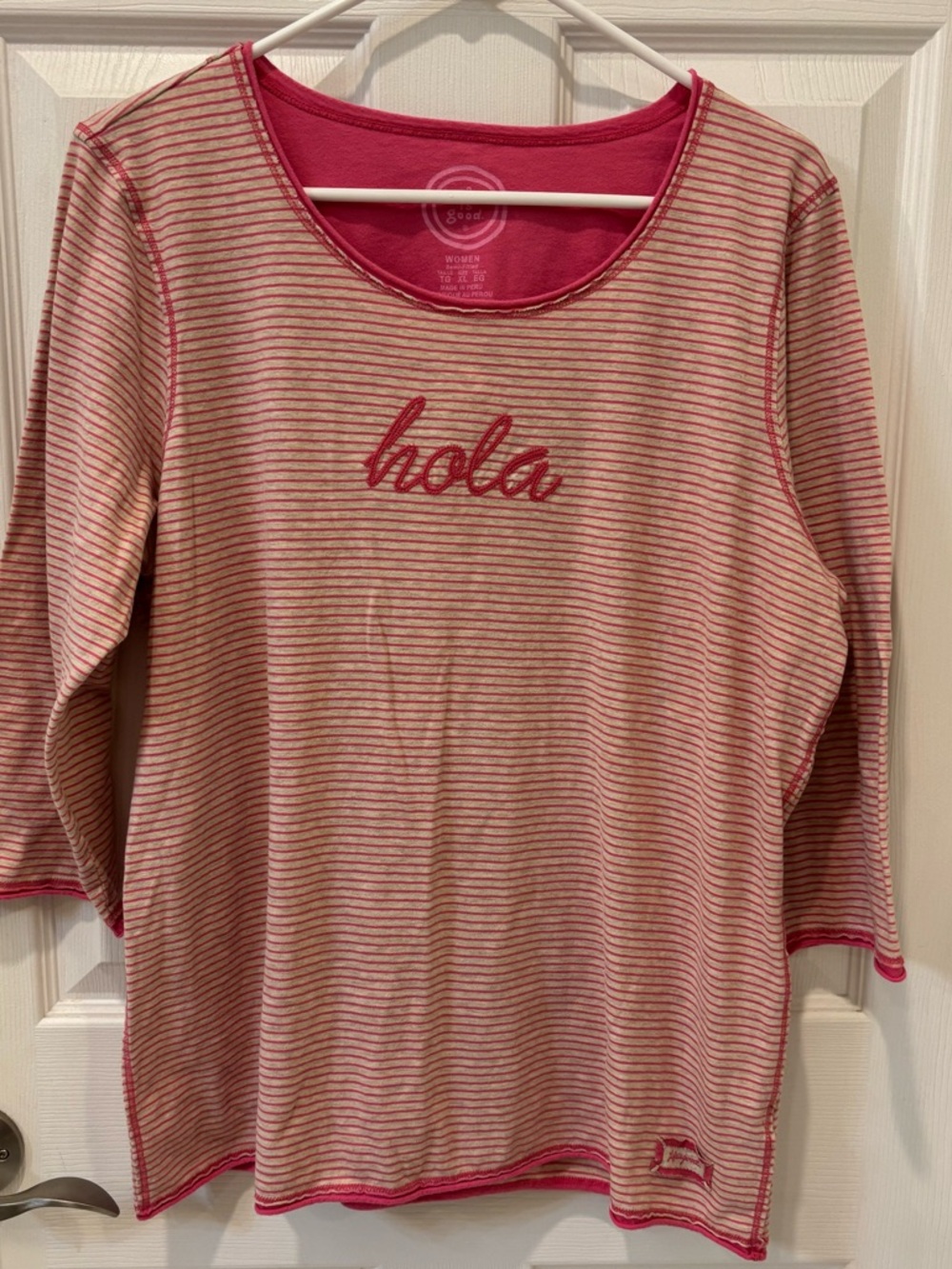 Life is Good Stripe 'hola' Long Sleeve Top - Pink‎ & Cream